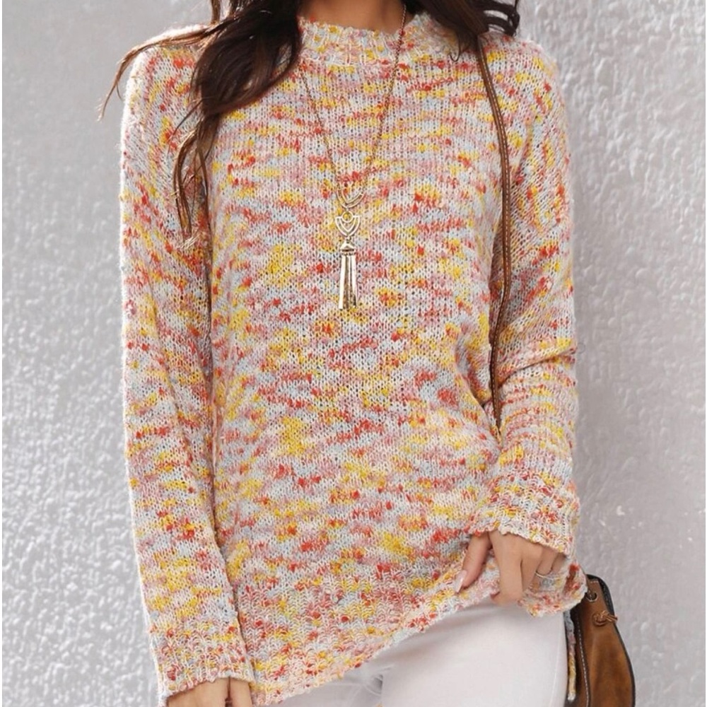 Multi Color Cuff Neckline Sweater